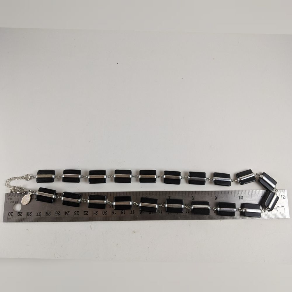 Whbm Black And Silver Rectangle Square Necklace - image 5